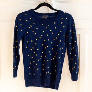 J.Crew Navy Blue Star Embroidered Crewneck Sweater, Merino Wool